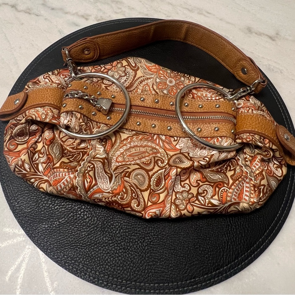 Kathy Van Zeeland Tan Handbag with Silver Studs
